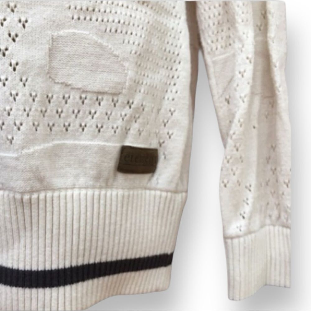 Element Eden Patterned Pointelle Knit Ribbed Knit Trim Full Front Zip Cardigan - Picture 9 of 15